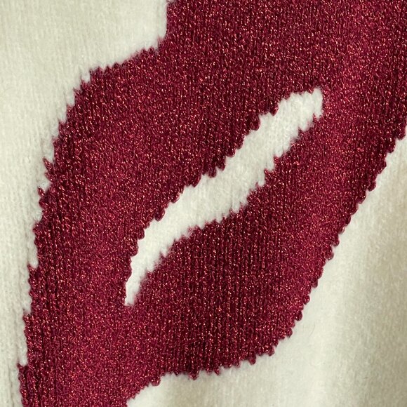 Kate Spade Cashmere Wool Sweater Womens large Ivory Sparkle Kiss Red Lip - Picture 7 of 8
